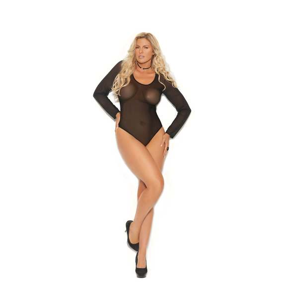 Elegant Moments Long Sleeve Mesh Teddy With Snap Crotch. - Picture 1 of 2